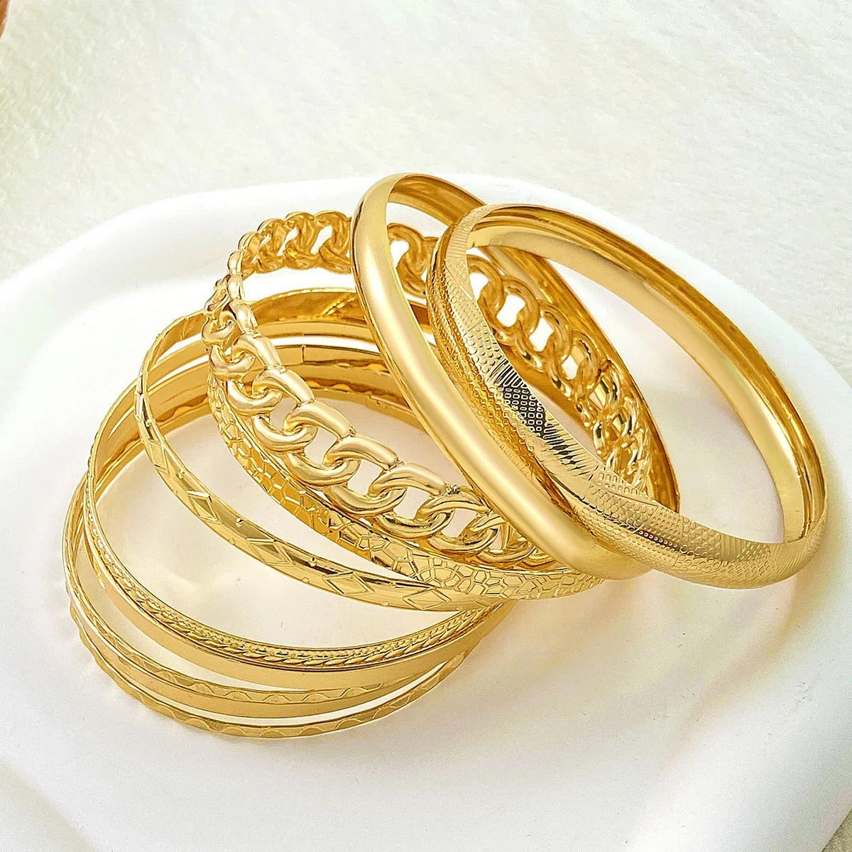10pc Heavy Stackable Textured Bracelet Stack