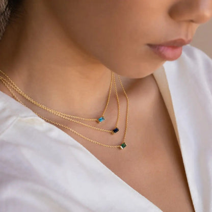 Minimal Baguette Square Birthstone Necklace