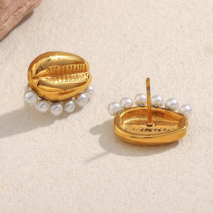 Smooth Pearl Seashell Stud Earrings