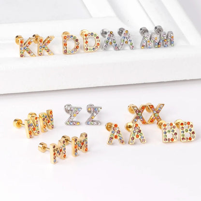 Rainbow Initial Letter Stud Earrings