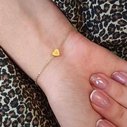 Dainty Initial Heart Bracelet