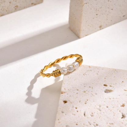 Twisted Braid Pearl Ring