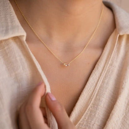 Minimal Baguette Square Birthstone Necklace
