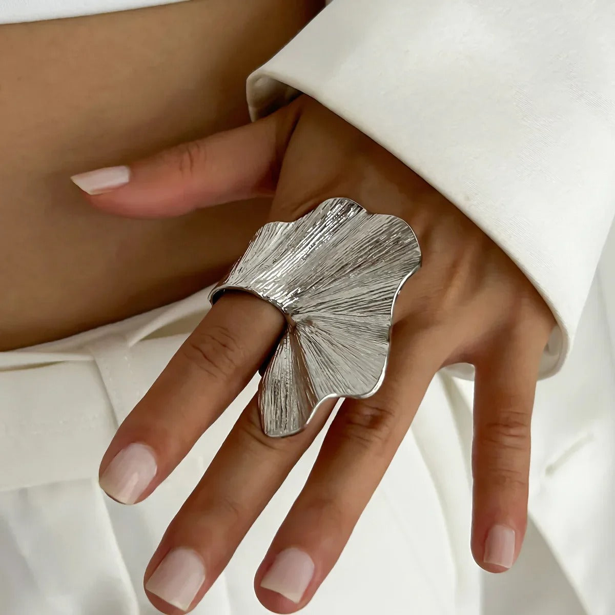 Dainty Pleated Leaf Ring