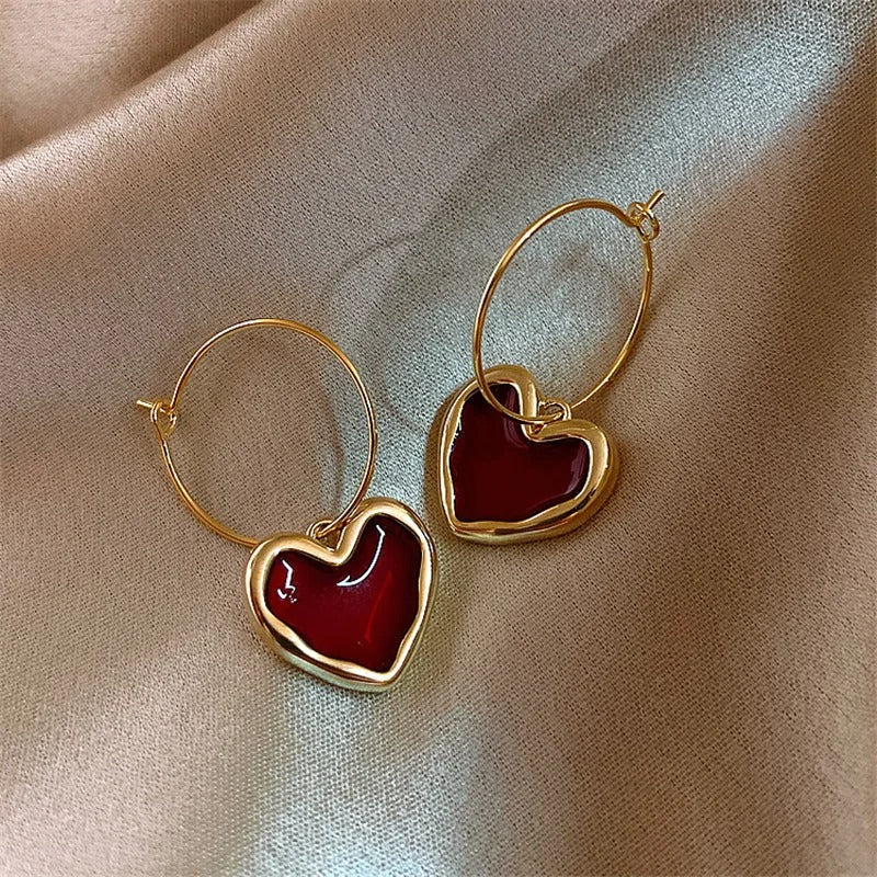Vintage Red Love Heart Earrings