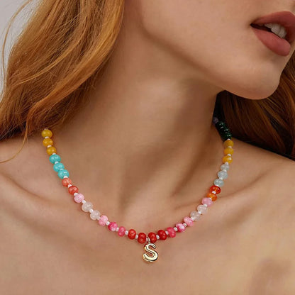 Initial Natural Stone Necklace