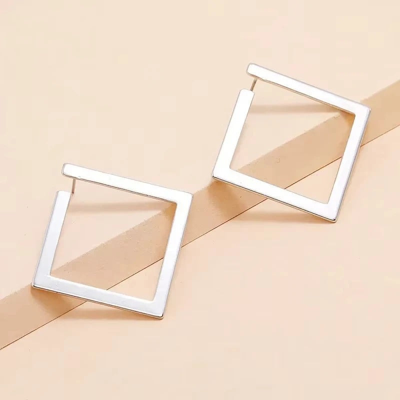 Minimal Square Geometric Earrings