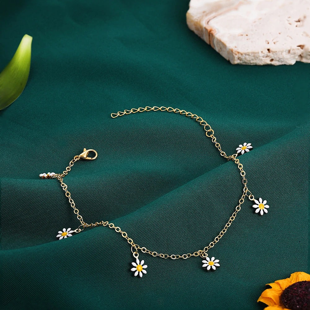 Layered Daisy Flower Anklet Set
