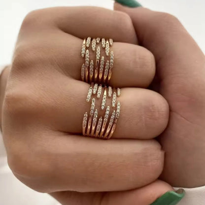 Asymmetric Rhinestone Splitting Wave Ring
