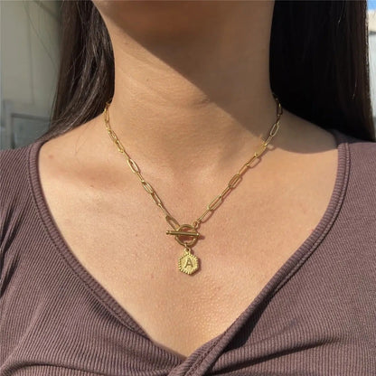 Geometric Tag Initial Toggle Necklace