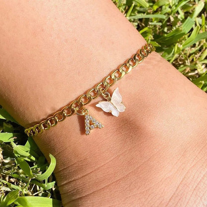 Dainty Butterfly Letter Initial Anklet