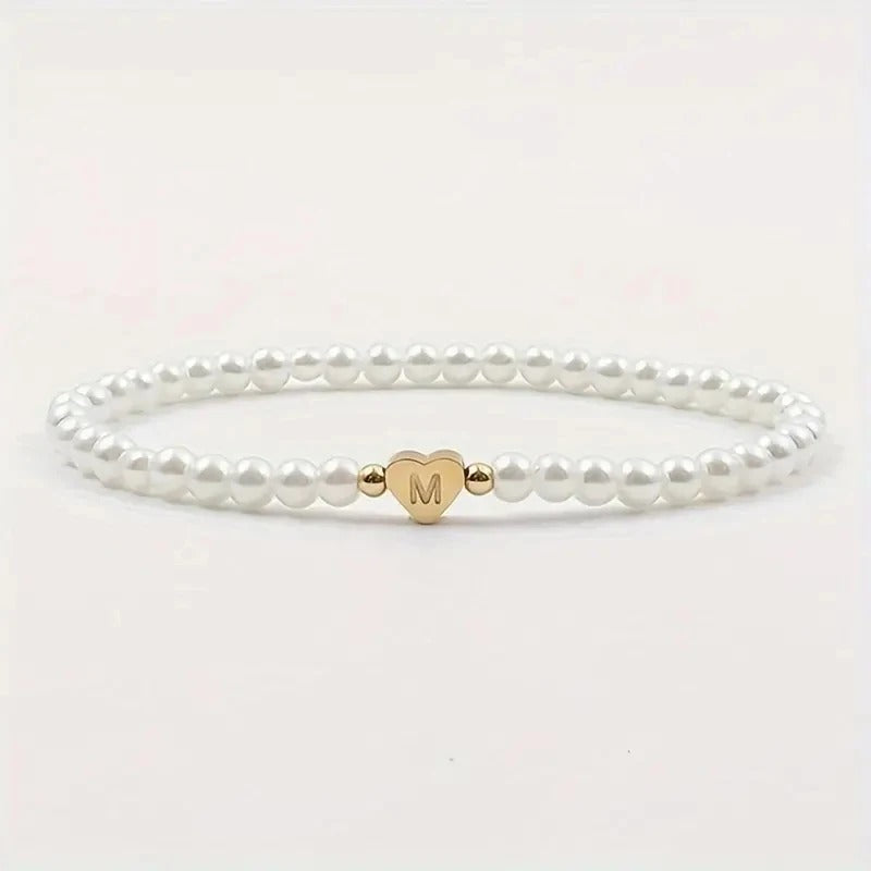 Pearl Initial Heart Bracelet