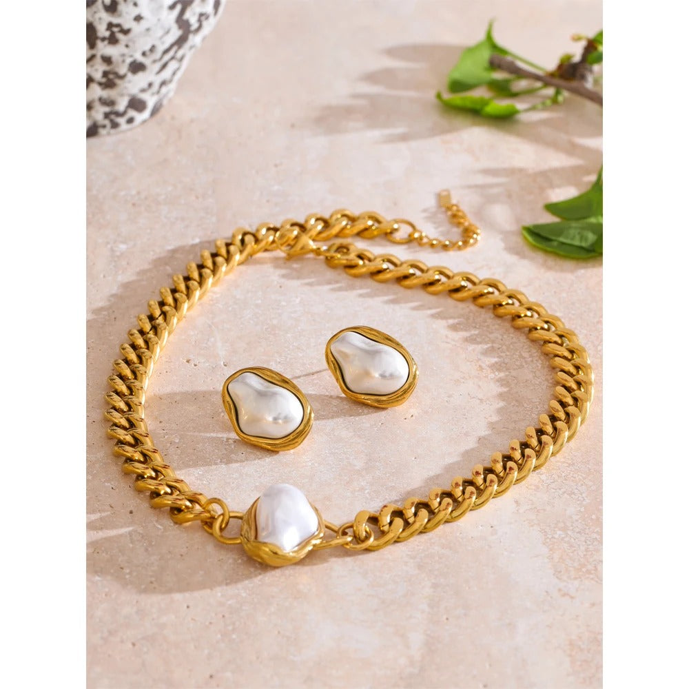 Elegant Chunky Pearls Necklace & Earring Set