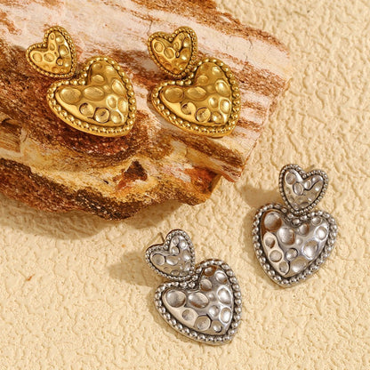 Beaded Edge Double Heart Earrings