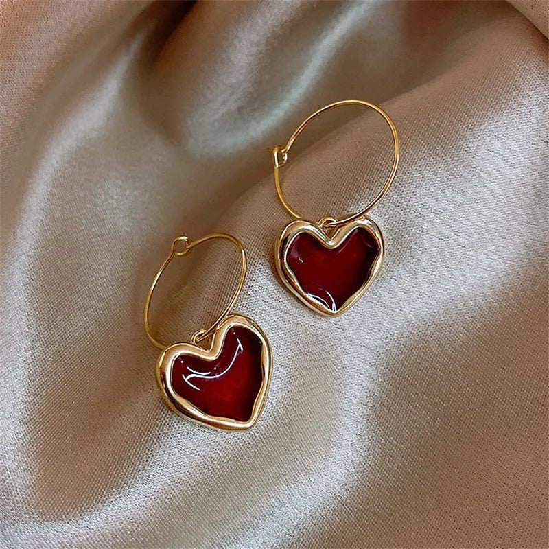 Vintage Red Love Heart Earrings