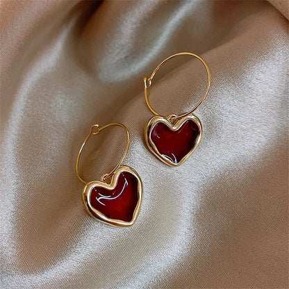 Vintage Red Love Heart Earrings