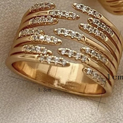 Asymmetric Rhinestone Splitting Wave Ring
