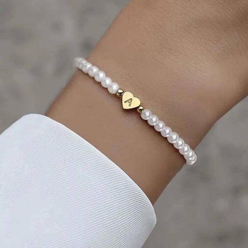 Pearl Initial Heart Bracelet