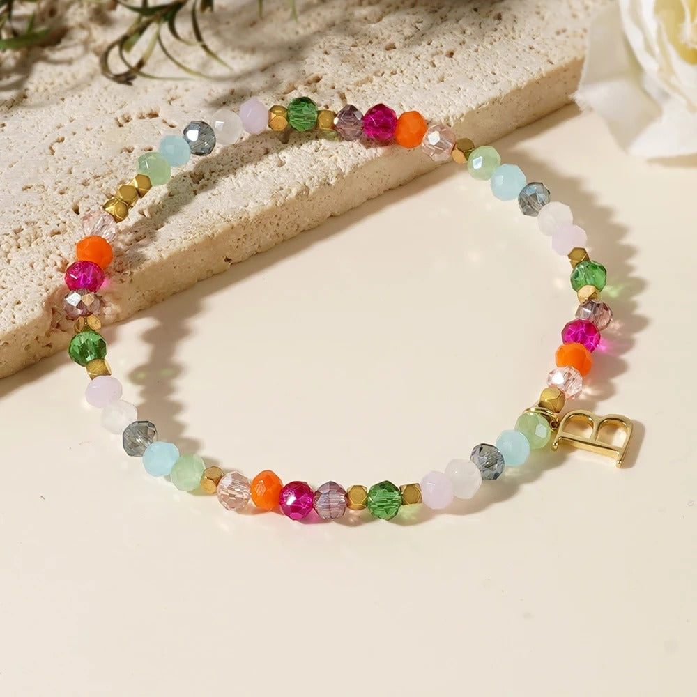 Rainbow Beaded Initial Bracelet