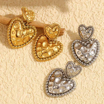 Beaded Edge Double Heart Earrings