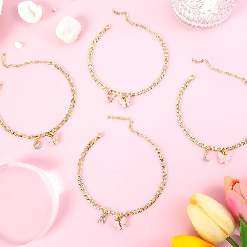 Dainty Butterfly Letter Initial Anklet