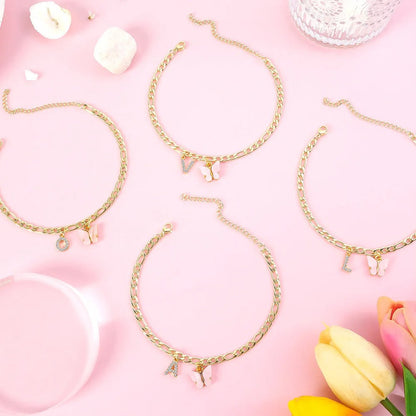 Dainty Butterfly Letter Initial Anklet