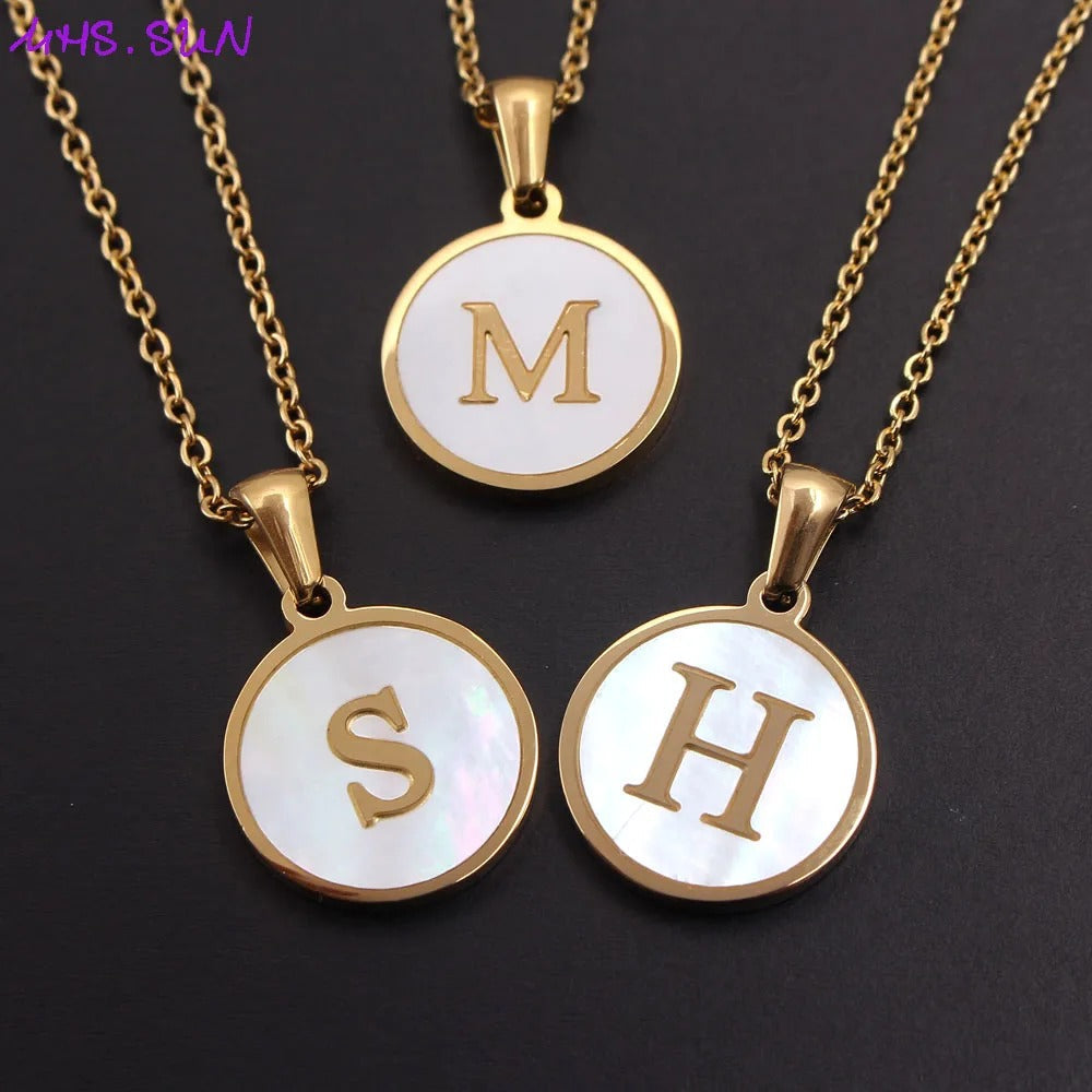 Round Gold Shell Initial Necklace