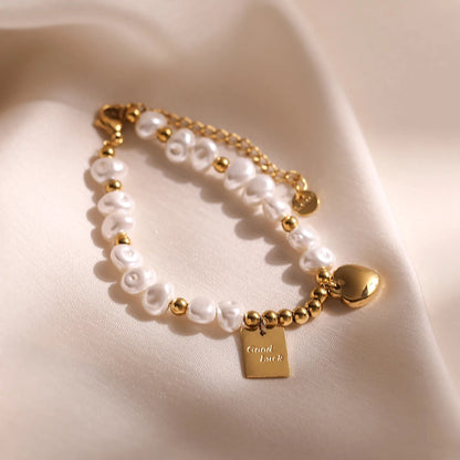 "Good Luck" Tagged Pearl Bracelet