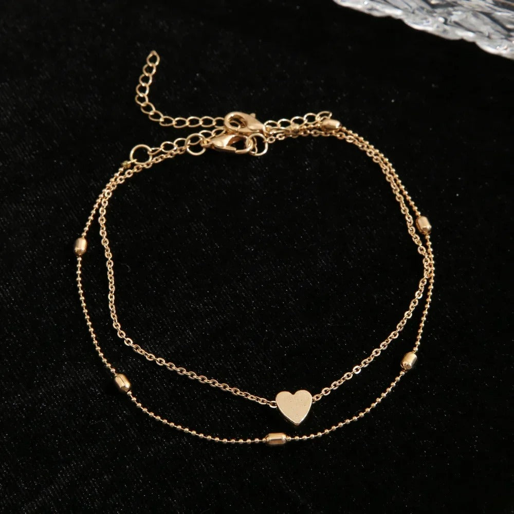 Dainty Layered Heart Anklet