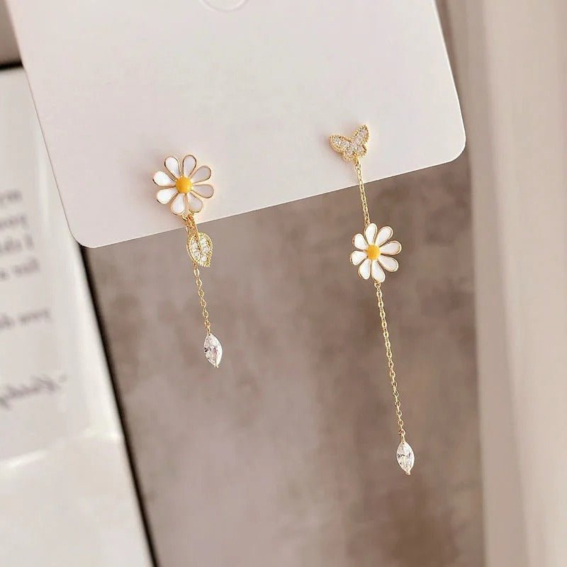Long Daisy Asymmetrical Earrings