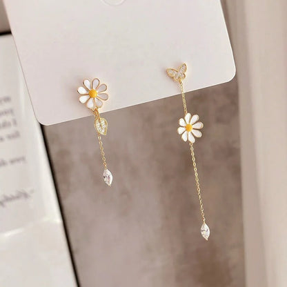 Long Daisy Asymmetrical Earrings