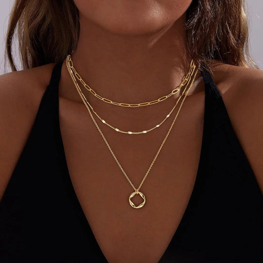 3pc 14k Geometric Necklace Set