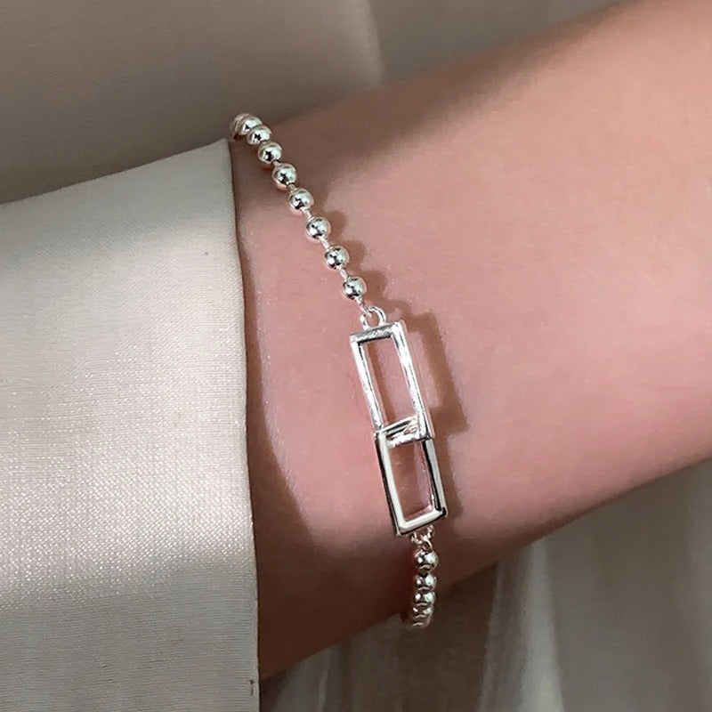 Sterling Silver Geometric Square Beads Bracelet