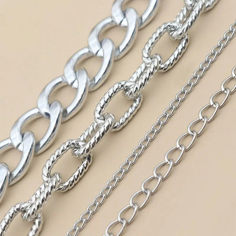 4pc Chunky Link Chain Bracelet Stack