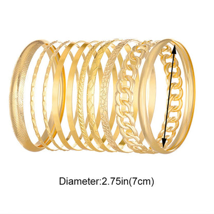 10pc Heavy Stackable Textured Bracelet Stack