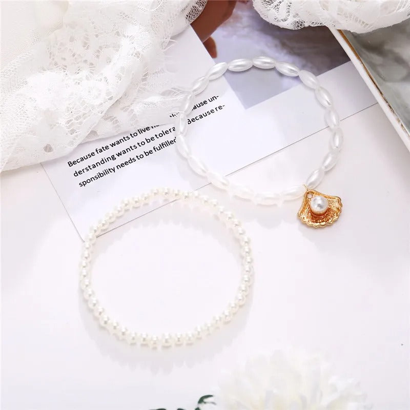 Boho Layered Shell Pearl Anklet