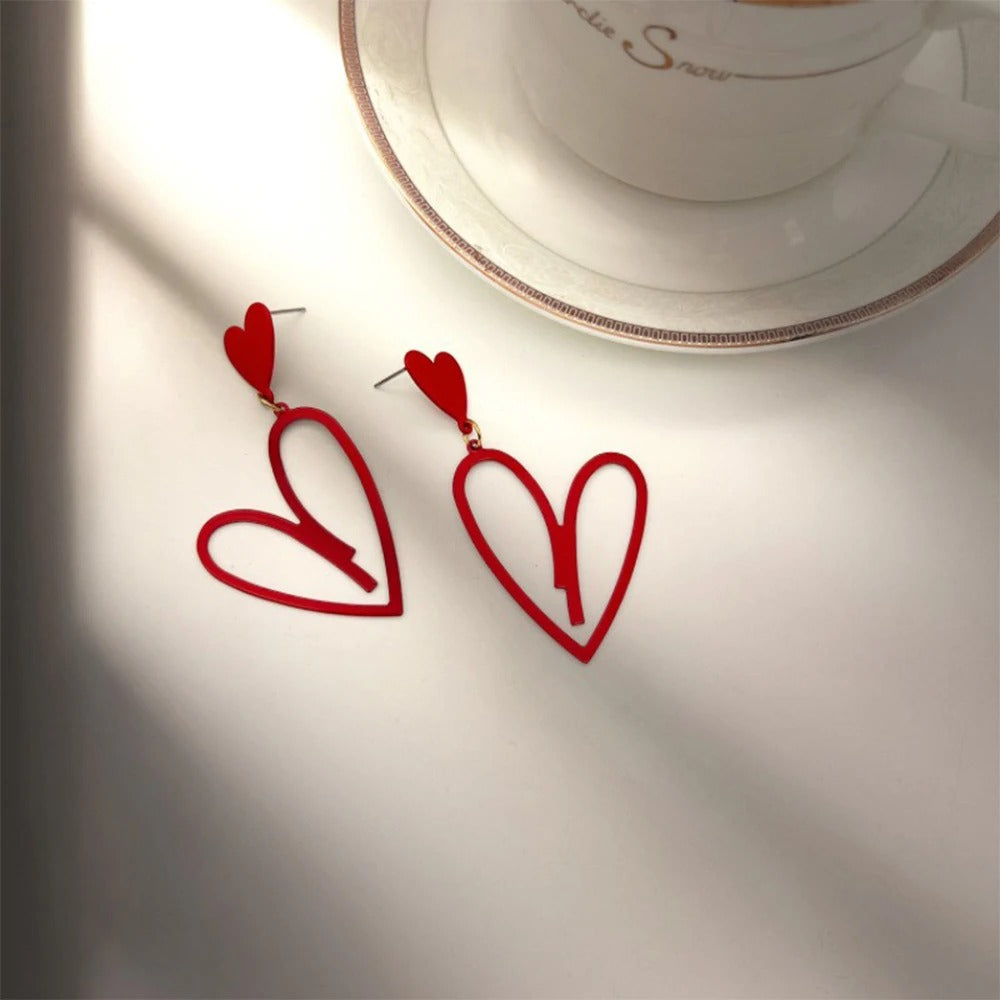 Hollow Love Heart Tassel Earrings