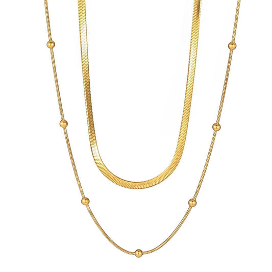 2 Layer Circular Bead Snake Bone Necklace