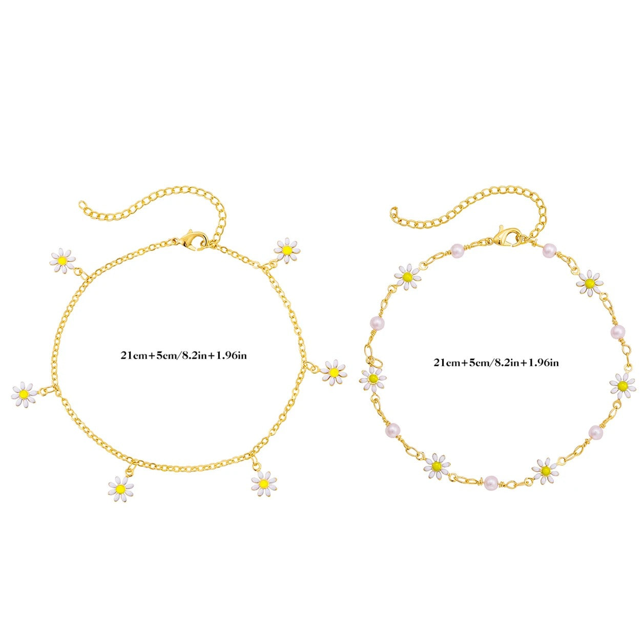Layered Daisy Flower Anklet Set