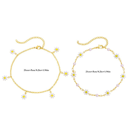 Layered Daisy Flower Anklet Set