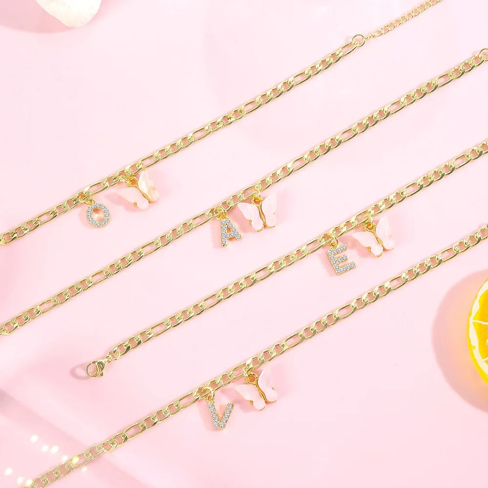 Dainty Butterfly Letter Initial Anklet