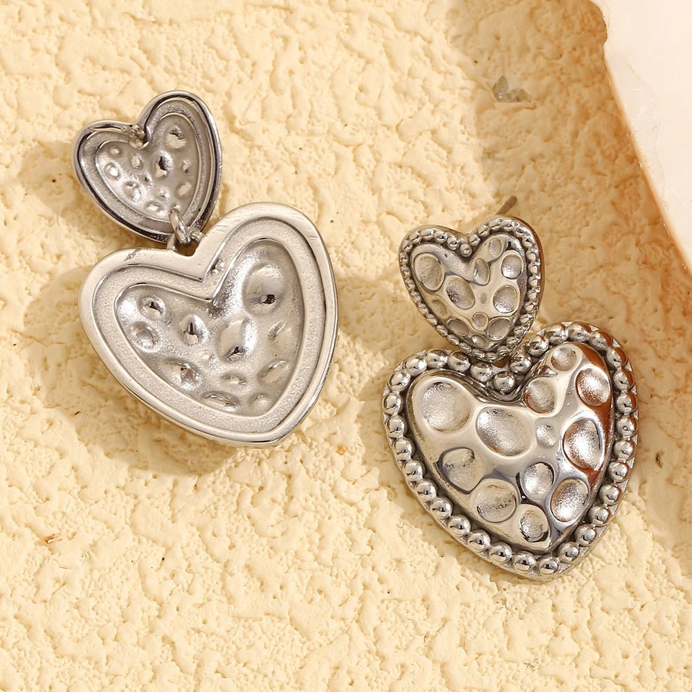 Beaded Edge Double Heart Earrings