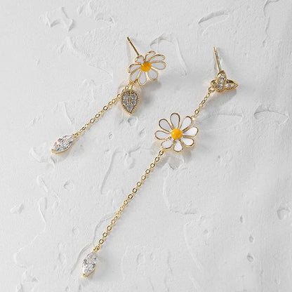 Long Daisy Asymmetrical Earrings