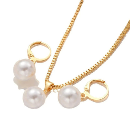 3pc Round Pearl Necklace and Earring Set