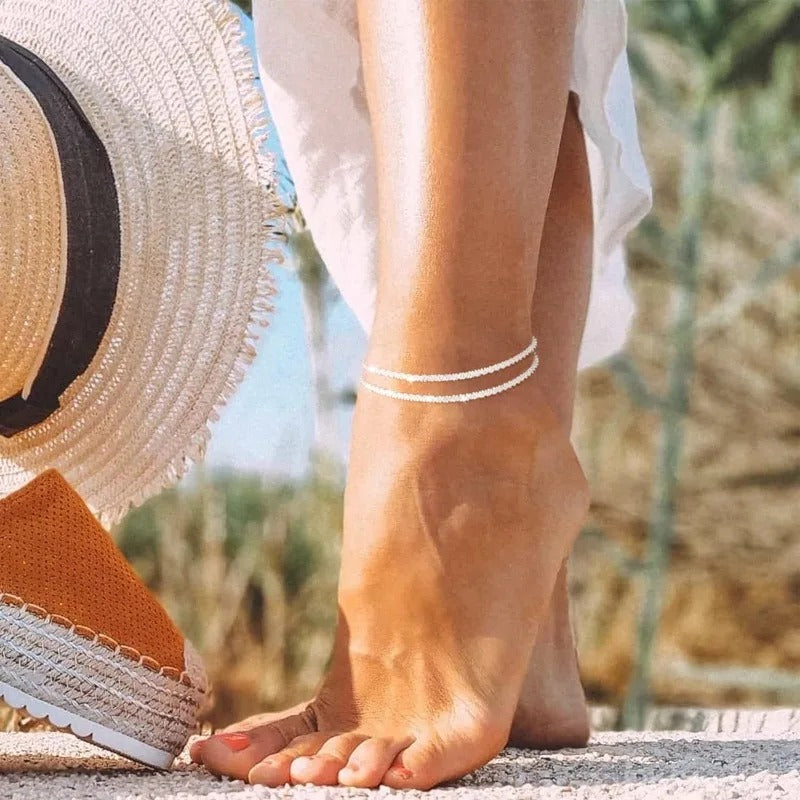 Dainty Sparkling Layered Anklet Set