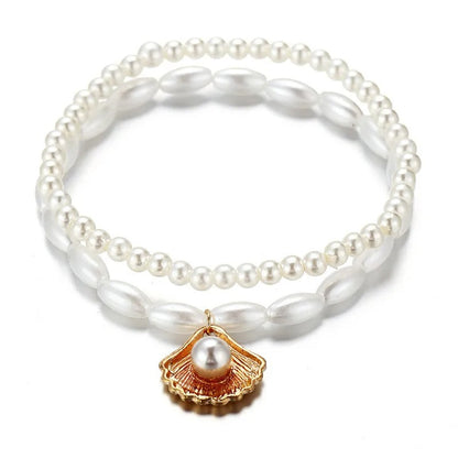 Boho Layered Shell Pearl Anklet