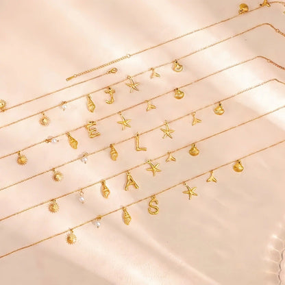 Starfish Shell Initial Necklace