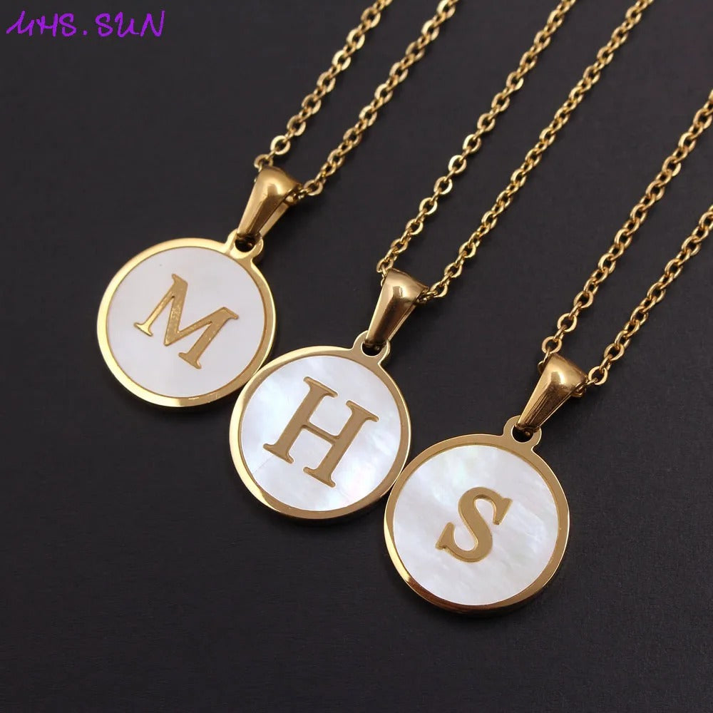 Round Gold Shell Initial Necklace