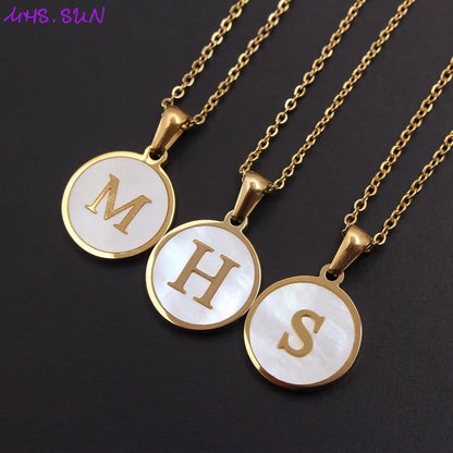 Round Gold Shell Initial Necklace