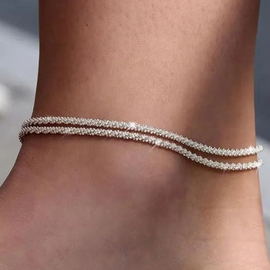 Dainty Sparkling Layered Anklet Set
